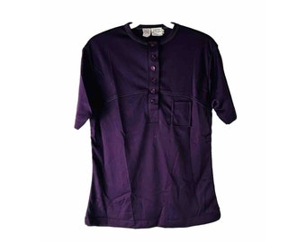 70s Womens XL Polyester Knit Pocket Button Henley Shirt Hippy Grunge, Womens Knit Blouse, 1970s Womens Blouse, Disco Shirt