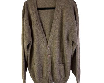 Cárdigan liso de lana virgen XL para hombre estilo rockabilly de los 80, ideal para papá y abuelo. Suéter de punto para hombre, cárdigan vintage de lana virgen.