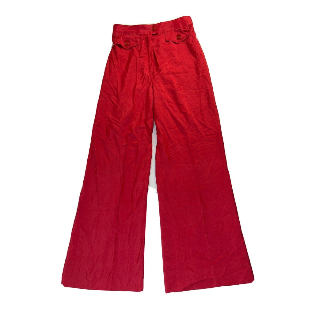 80s Womens Gauzy Silk High Rise Wide Leg Flare Trouser Pants Red ...