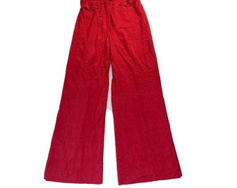 80s mujeres Gauzy seda alto tiro ancho pierna bengala pantalones pantalones rojos, pantalones de seda gasa para mujer, pantalones de pierna ancha vintage, pantalones de mujer de la década de 1980