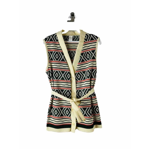 70s Womens XL Southwestern Knit Belt Sweater Vest… - image 1