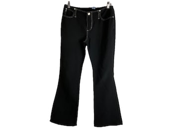 VINTAGE 90s 2000s Y2K Black Mid Low Rise FLARED Trouser Pants