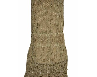 Y2K Womens Large Crochet Knit Embellished Pull On Long Ankle Skirt Brown, Vintage Crochet Knit Sweater, Y2K Womens Skirt, Coastal Skirt