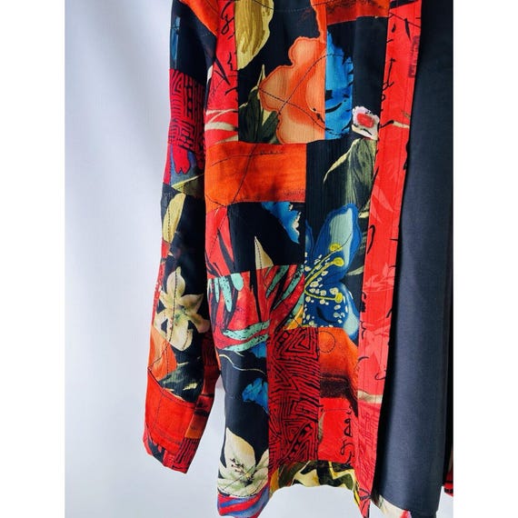 90s Womens Small Silk Rainbow Patchwork Jacket Bl… - image 4