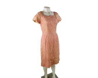 1940s Scalloped Lace Sheath Dress Pink, 1940s Womens Dress, Vintage Lace Dress, Barbiecore Pink Dress, Lace Dress