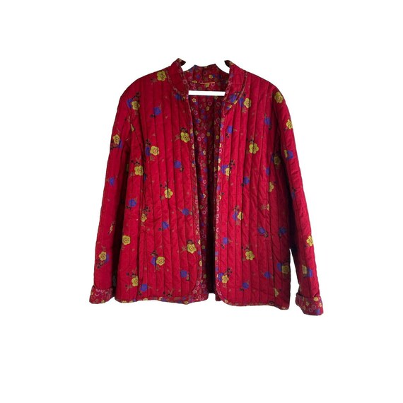 90s Womens Large Rainbow Floral Quilted Quilt Coat Jacket Cottagecore, Vintage Floral Quilt Coat, Womens Quilted Jacket, Cottagecore Jacket