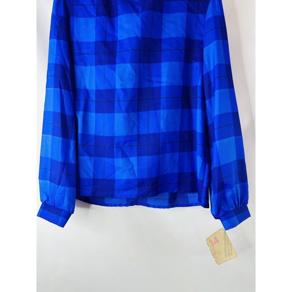 NOS 80s Womens 14 Gauzy Satin Plaid Puff Sleeve B… - image 4