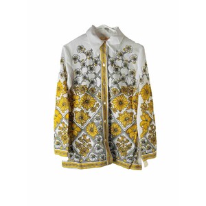 VTG 70s Womens Medium Pointed Loop Collar Floral Button Shirt Disco Trippy, Womens Knit Blouse, VTG Loop Collar Button Shirt, Disco Shirt