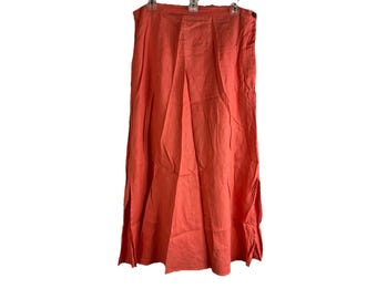90s Womens Large Linen Pull On Midi Ankle Skirt Flowy Lagenlook, Womens Linen Skirt, Vintage Pull On Skirt, Lagenlook Skirt