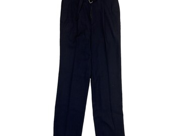 NOS 90s Womens 29 Wool Pleated High Rise Belted Trouser Pants Navy Blue, Womens Pleated Pants, Vintage Wool Pleated Pants, Womens Trousers