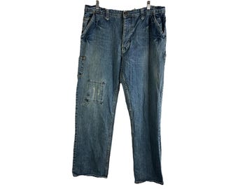 Y2K Mens 36x34 Baggy Distressed Patchwork Jeans Hip Hop Skater, Mens Baggy Jeans, Y2K Mens Jeans, Skater Jeans