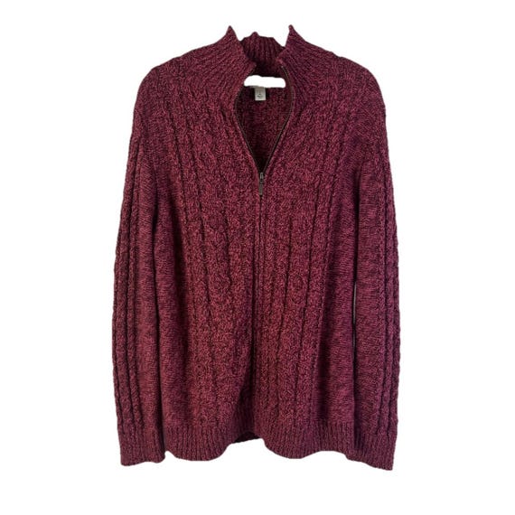 90s L.L. Bean Womens Large Cotton Cable Knit Fisherman Cardigan Sweater, Womens Knit Sweater, Vintage Cable Knit Sweater, L.L. Bean Sweater