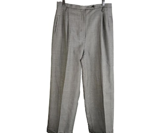 Pantalon habillé à carreaux pied-de-poule en laine pour femmes des années 80, pantalon à revers plissé en laine pour femme, pantalon à carreaux pour femme, pantalon à carreaux en pied-de-poule vintage, pantalon en laine