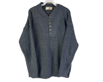 Suéter Henley Eddie Bauer de malha waffle dos anos 90, tamanho médio masculino