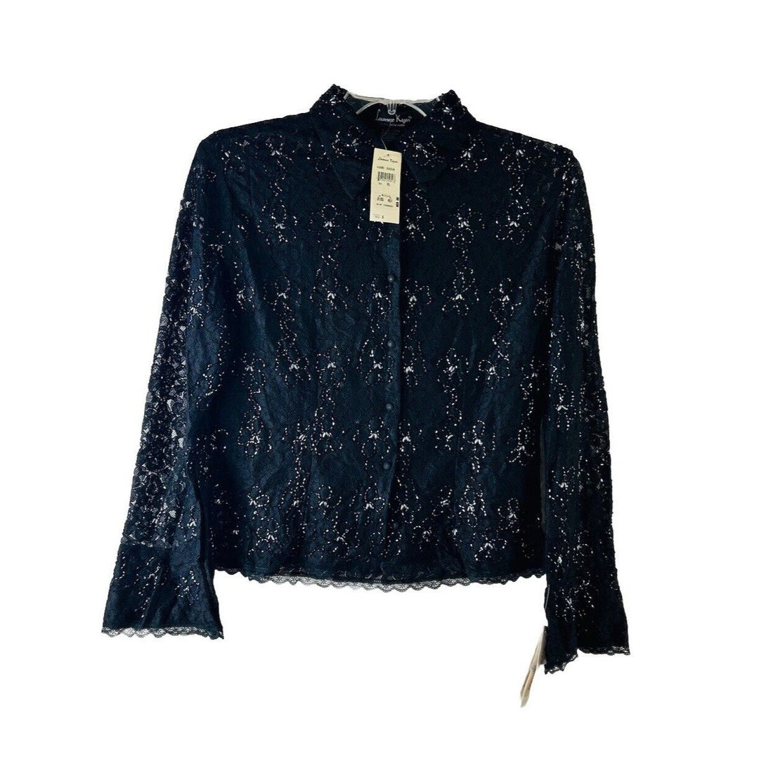 Chemise boutonnée ornée de dentelle noire XL pour femmes NOS des