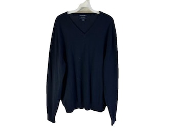 90er Rockabilly Kaschmirpullover Herren Groß V-Ausschnitt Weicher Marineblauer Kaschmirpullover, Herren Strickpullover, Vintage Kaschmirpullover, Rockabillypullover