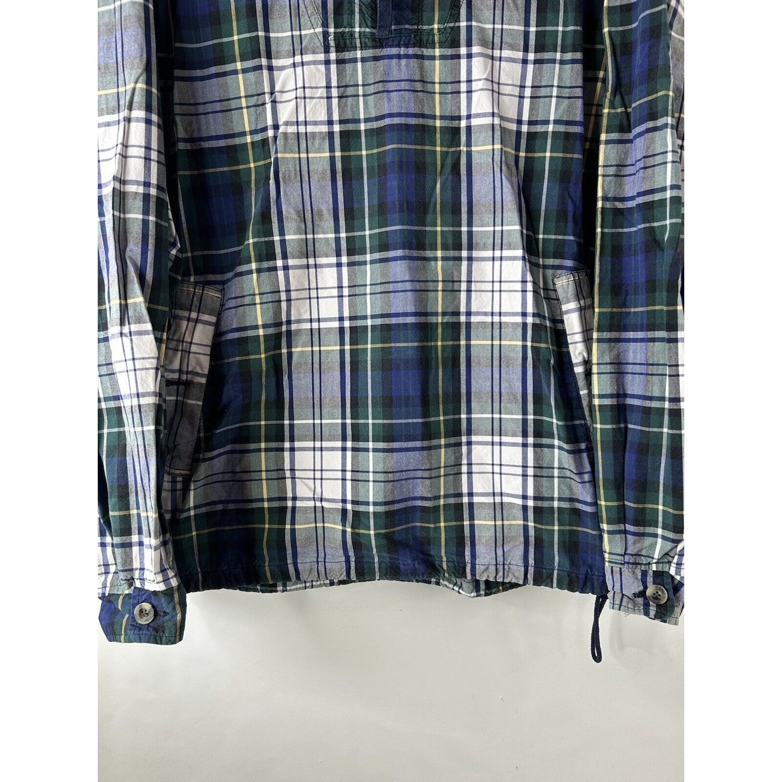 90s Eddie Bauer Mens Large Tartan Plaid 1/2 Zip Hooded