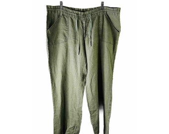 90年代レディースXL ガージーリネンパラッツォバギードローストリングパンツ ラゲンルックアーティスティック、レディースリネンパンツ、ヴィンテージパラッツォパンツ、レディースビーチパンツ