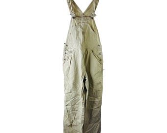 Y2K Womens Small Khaki Baggy Cargo Bib Overalls Skater Hip Hop, Womens Bib Overalls, Vintage Khaki Bib Overalls, Baggy Overalls