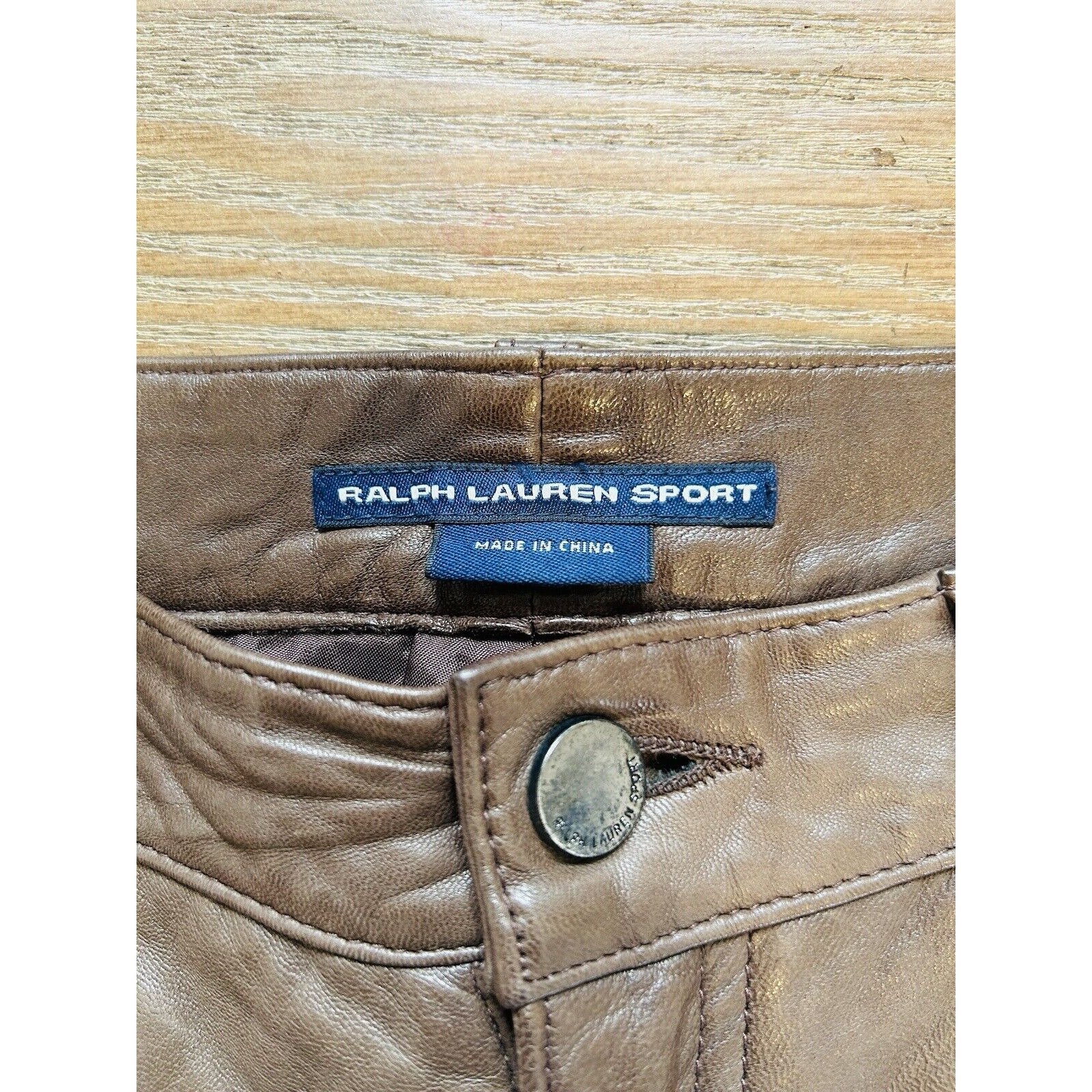 90s Ralph Lauren Womens 8 Brown Leather Mid Rise Pants, Ralph