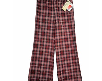 NOS 70s Womens 16 Large Plaid Knit High Rise Wide Leg Flare Pants USA Disco, Womens Wide Leg Pants, Vintage Knit Flare Pants, Disco Pants