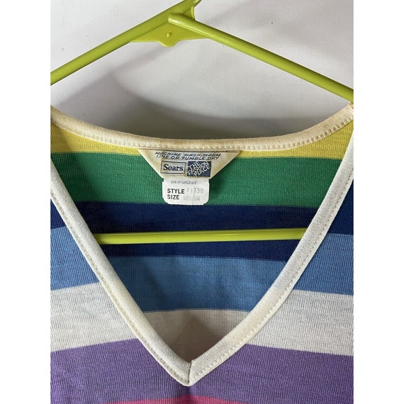 70s Womens Medium Rainbow Stripe V Neck T Shirt B… - image 2