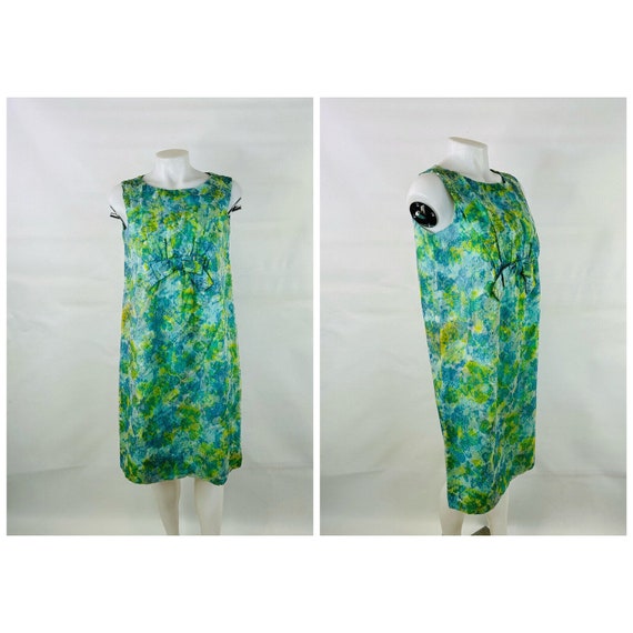 1950s Watercolor Floral Sleeveless Maternity Dres… - image 1
