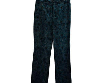 90s Womens 4 Velour Velvet Peacock Feather Print Pants Disco Fairy Grunge, Womens Velour Pants, Vintage Grunge Pants, Paisley Pants