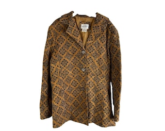 90s Womens Large Suede Leather Floral Print Button Jacket Artsy Boho, Womens Leather Jacket, Suede Leather Jacket, Boho Jacket