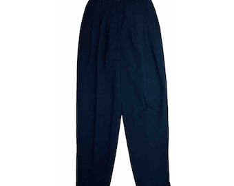 90s Womens 4 Wool Pleated High Rise Trouser Dress Pants Black Minimalist, Womens Wool Pleated Pants, Vintage Dress Pants, High Rise Pants