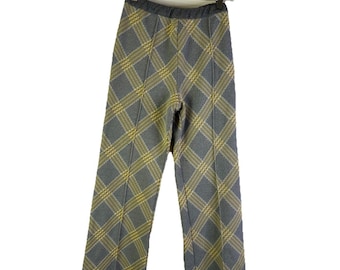 70s Womens Small Diamond Plaid Knit High Rise Wide Leg Pants Disco Hippy, Womens Knit Pants, Vintage Flare Pants, 1970s Disco Pants, Pants
