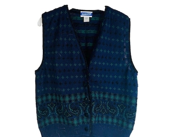 90s Pendleton Womens Large Wool Geometric Knit Cardigan Sweater Vest, Pendleton Womens Sweater Vest, Vintage Pendleton Cardigan Sweater