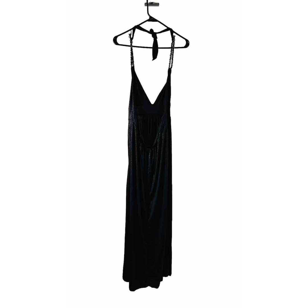 Y2K Coogi Womens XL Slinky Black Spell Out Chain Halter Maxi Dress Hip Hop, Vintage Coogi Dress, Y2K Hip Hop Dress, Womens Maxi Dress