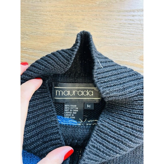 80s Womens Medium Patchwork Color Block Knit Bagg… - image 6