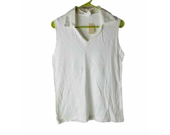 NOS 70er Jahre Damen Mittelgroßes weißes ärmelloses Poloshirt mit Kragen Tank Preppy, Damen-Poloshirt, Vintage Bluse mit Kragen, 1970er Jahre leeres T-Shirt