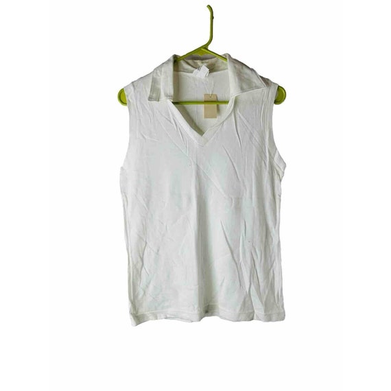 NOS 70s Womens Medium White Sleeveless Polo Shirt Collared Tank Preppy, Womens Polo Shirt, Vintage Collared Blouse, 1970s Blank T Shirt