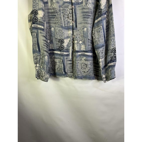 80s Womens XL Silk Geometric Print Button Shirt S… - image 2