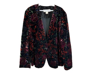 80s Womens 12 Velour Velvet Floral Blazer Jacket USA Fairy Grunge, Womens Velour Blazer, vintage Velvet Blazer, Floral Jacket