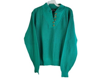 Suéter Henley de punto gofrado de algodón para mujer Lands' End de los 90, talla M, fabricado en EE. UU., suéter para mujer Lands' End, suéter de punto gofrado vintage, suéter Henley