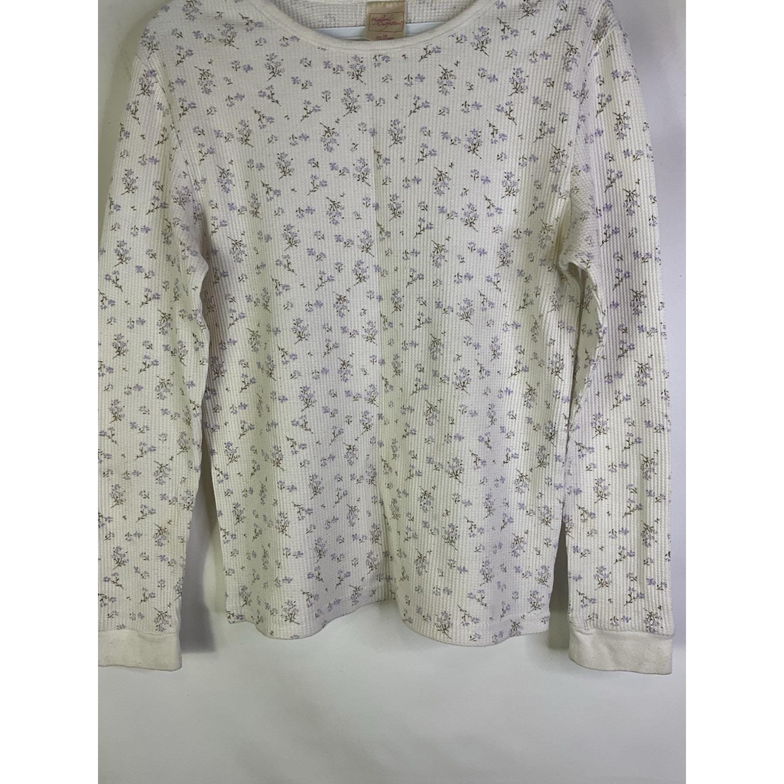 90s Womens Large Micro Floral Waffle Knit Thermal Shirt Grunge