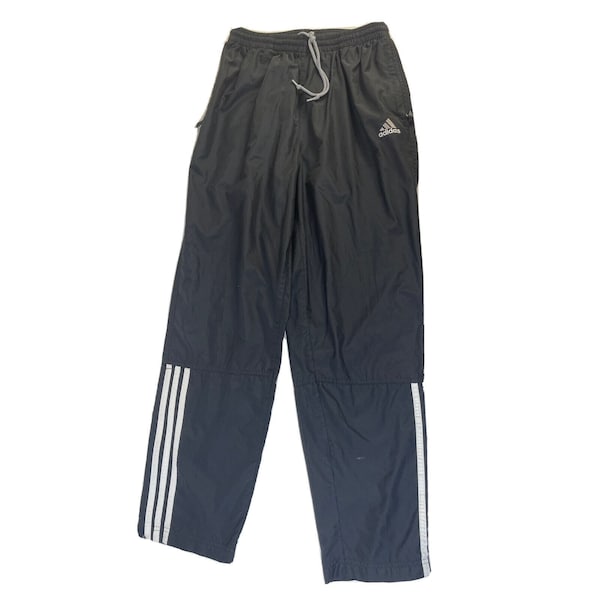 Y2K Adidas Womens Small Spell Out Three Stripe Baggy Gym Sweat Pants Black, Adidas Womens Pants, Vintage Adidas Three Stripe Pants