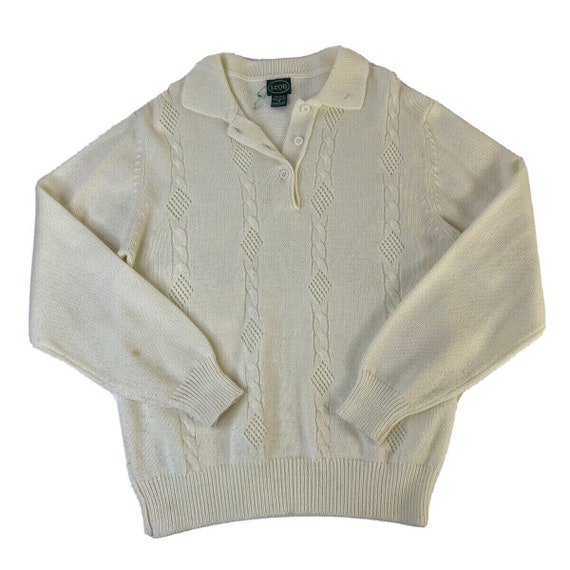 80s Izod Womens Medium Cable Knit Button Henley C… - image 1