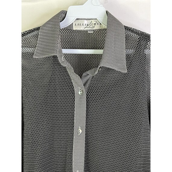 80s Womens Medium Button Front Mesh Bodysuit Rave… - image 5