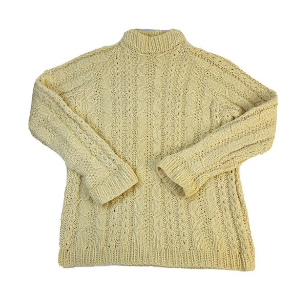 70s Womens Medium Distressed Chunky Cable Knit Ove