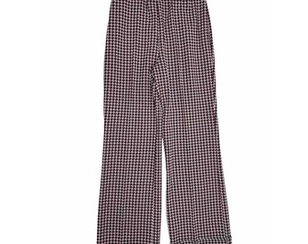 70er Jahre Damen 16 Große Hahnentritt Karo Strick High Rise Weites Bein Hose Disco, Damen Hose mit weitem Bein, Vintage Strick Flare Hose, 70er Jahre Damen Hose