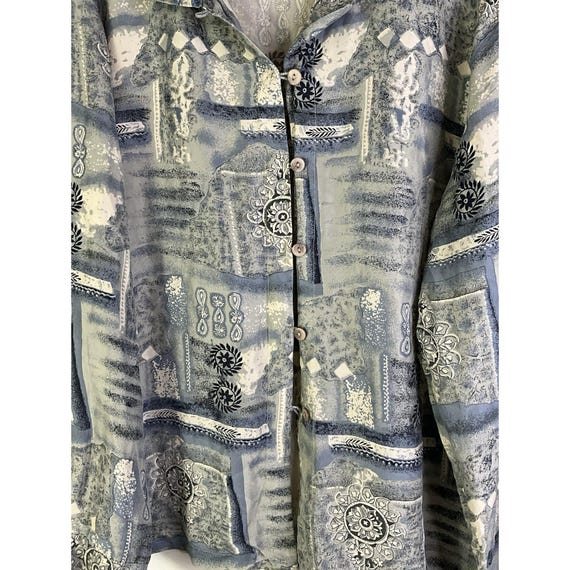 80s Womens XL Silk Geometric Print Button Shirt S… - image 3