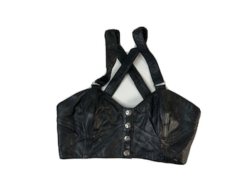 Y2K Punk Goth EDM Womens Large Faux Vegan Leather Bralette Crop Top Black, Womens Faux Leather Crop Top, Goth Bralette,