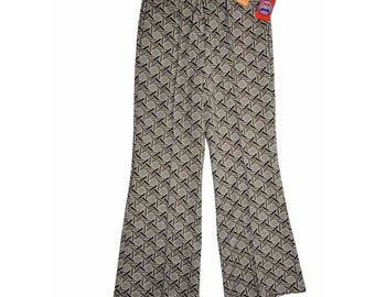 NOS VTG 60s Womens 16 Large Geometric High Rise Wide Leg Flare Pants Disco, Vintage Knit Flare Pants, Womens Disco Pants, 70s Plaid Pants