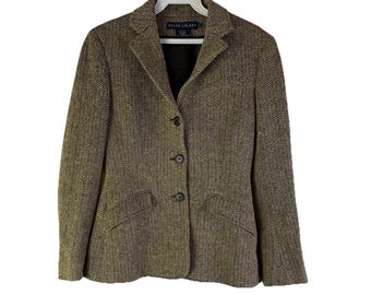 90s Ralph Lauren Italy Wool Herringbone Blazer Jacket Equestrian Old Money, Ralph Lauren Womens Blazer, Vintage Wool Herringbone Blazer