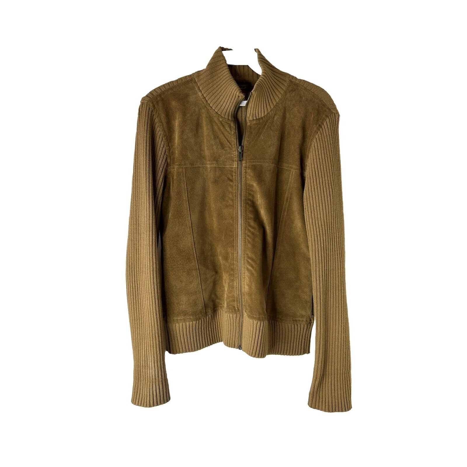 90s Eddie Bauer Seattle Suede Womens Small Leather Knit Zip